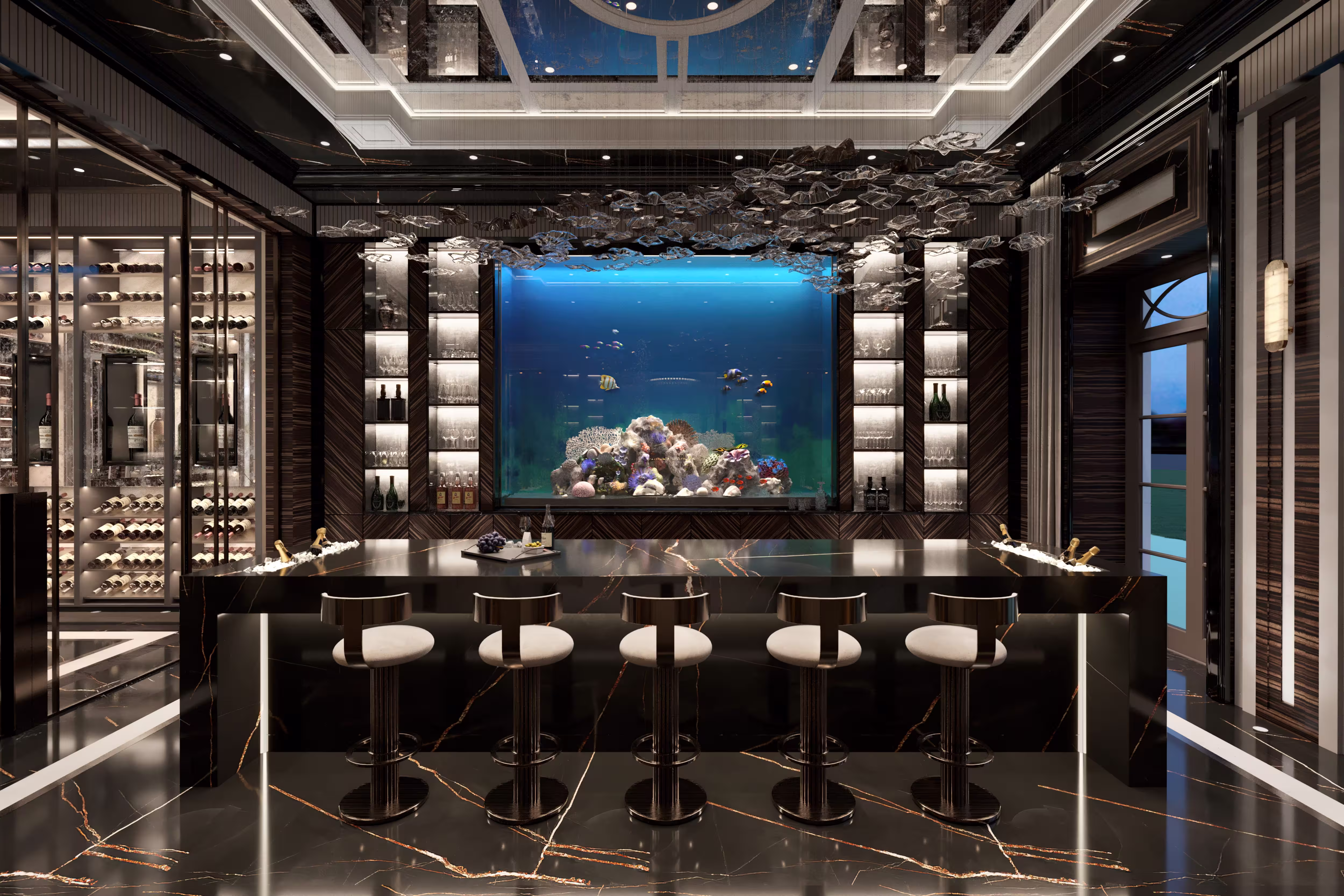 super prime interior design bar with fish tank